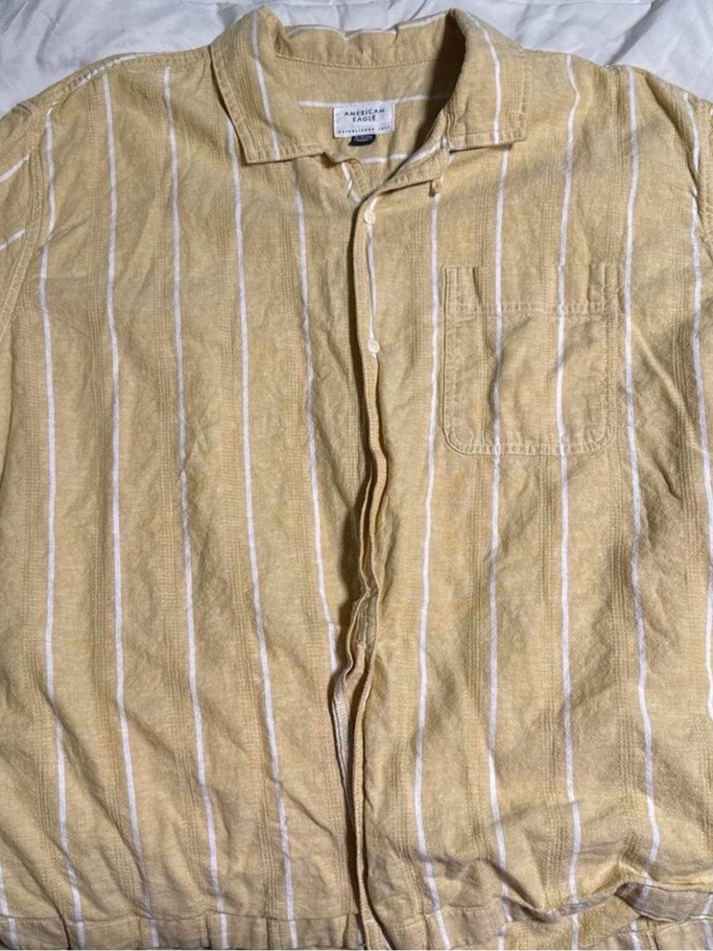 American Eagle Outfitters Men's Yellow Vertical Stripe Button-Down Shirt